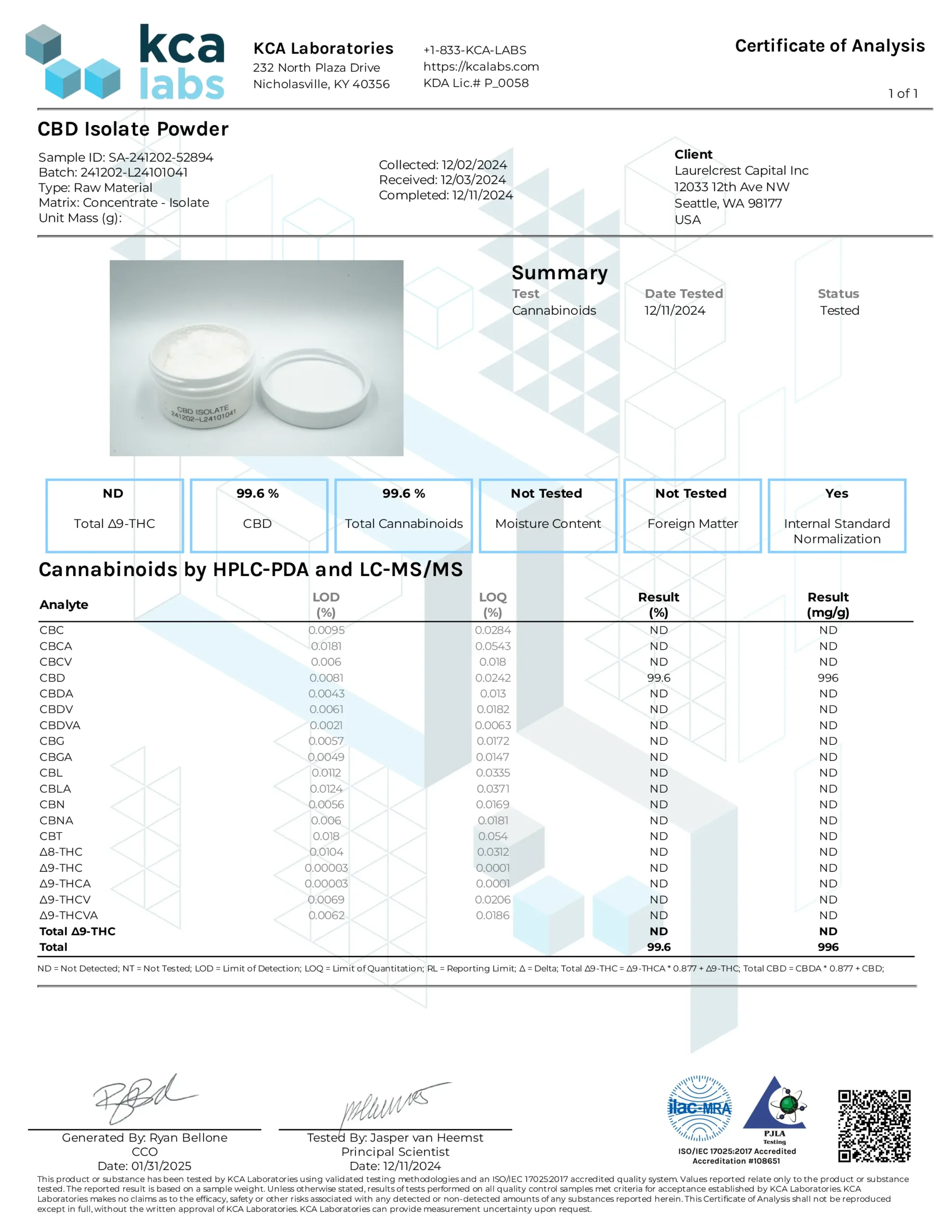 CBDアイソレート(粉末原料・新基準対応)|高純度99%以上・食品グレード原料 - 画像 (2)