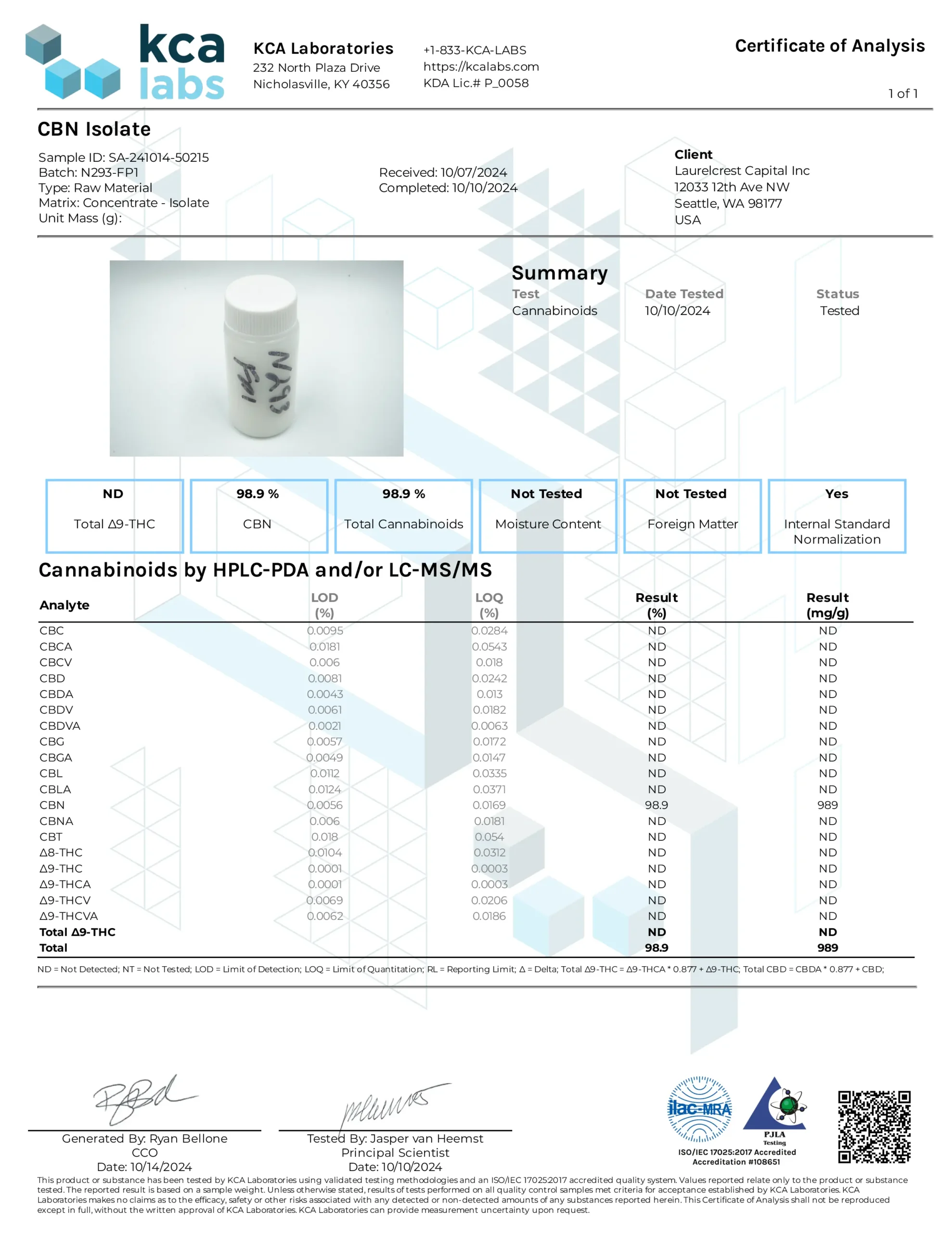 CBNアイソレート(粉末原料・新基準対応)|高純度98%以上・食品グレード原料 - 画像 (3)