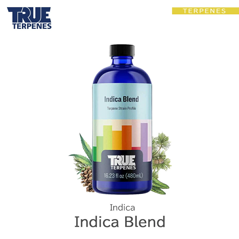 true-terpenes-ttc-indicablend-1.webp TRUE TERPENES Indica Blend(インディカブレンド)Classic Strains テルペンのボトルと商品名