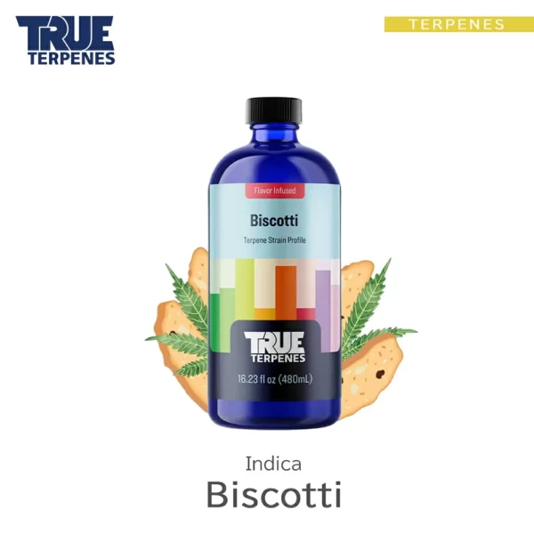 TRUE TERPENES Biscotti（ビスコッティ）Flavor Infused Strains テルペンのボトルと商品名