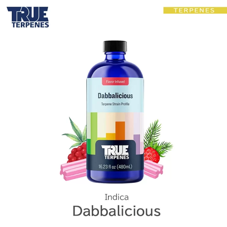 TRUE TERPENES Dabbalicious（ダバリシャス）Flavor Infused Strains テルペンのボトルと商品名