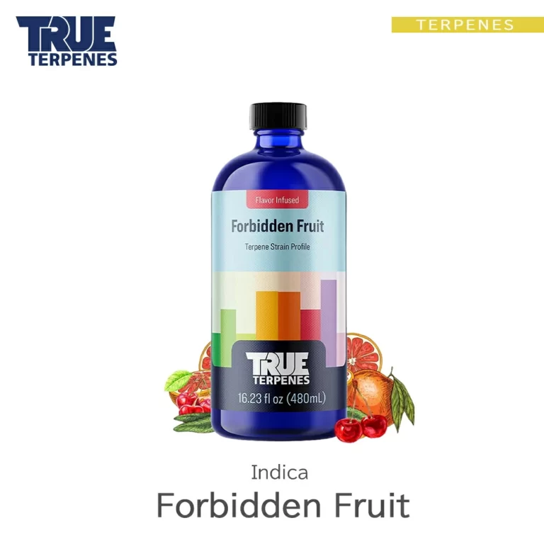 TRUE TERPENES Forbidden Fruit（フォービドゥンフルーツ）Flavor Infused Strains テルペンのボトルと商品名