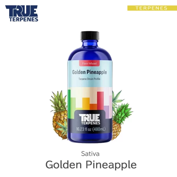 TRUE TERPENES Golden Pineapple（ゴールデンパイナップル）Flavor Infused Strains テルペンのボトルと商品名