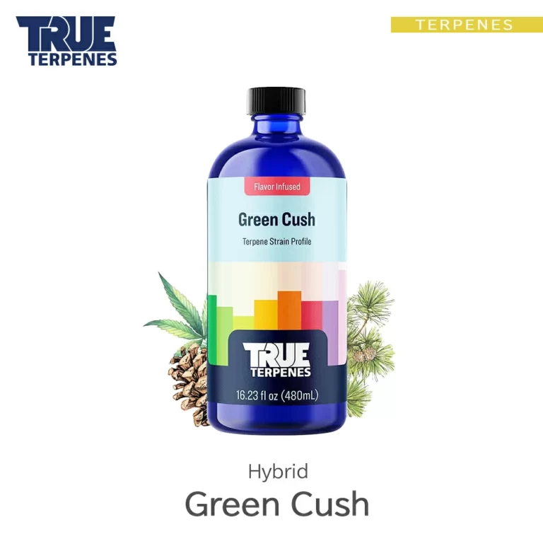 TRUE TERPENES Green Cush（グリーンクッシュ）Flavor Infused Strains テルペンのボトルと商品名
