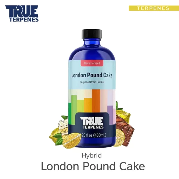 TRUE TERPENES London Pound Cake（ロンドンパウンドケーキ）Flavor Infused Strains テルペンのボトルと商品名