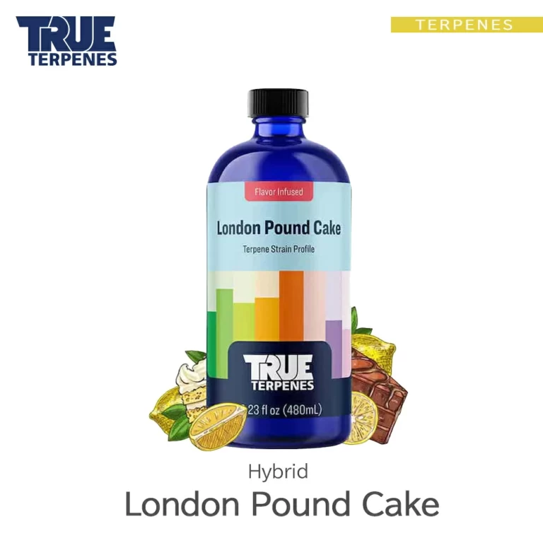 TRUE TERPENES London Pound Cake（ロンドンパウンドケーキ）Flavor Infused Strains テルペンのボトルと商品名