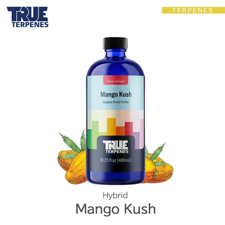 TRUE TERPENES Mango Kush（マンゴークッシュ）Flavor Infused Strains テルペンのボトルと商品名