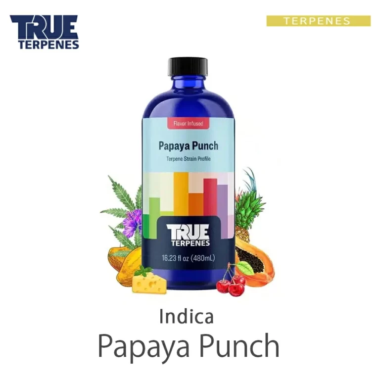 TRUE TERPENES Papaya Punch（パパイヤパンチ）Flavor Infused Strains テルペンのボトルと商品名