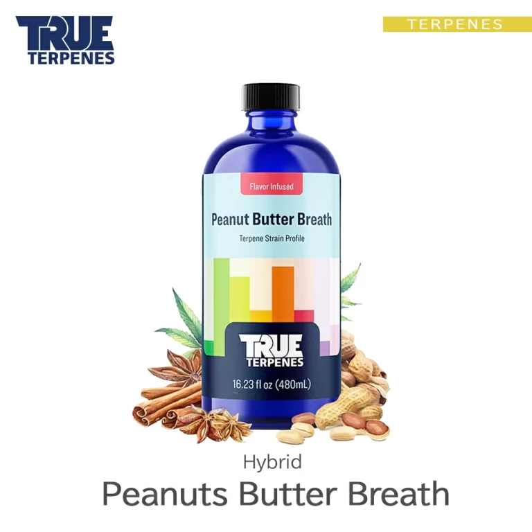 TRUE TERPENES Peanuts Butter Breath（ピーナッツバターブレス）Flavor Infused Strains テルペンのボトルと商品名