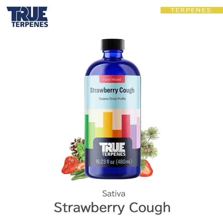 TRUE TERPENES Strawberry Cough（ストロベリーコフ）Flavor Infused Strains テルペンのボトルと商品名