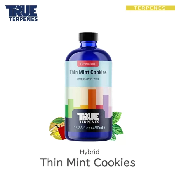 TRUE TERPENES Thin Mint Cookies（シンミントクッキーズ）Flavor Infused Strains テルペンのボトルと商品名