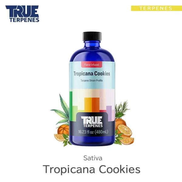 TRUE TERPENES Tropicana Cookies（トロピカーナクッキーズ）Flavor Infused Strains テルペンのボトルと商品名