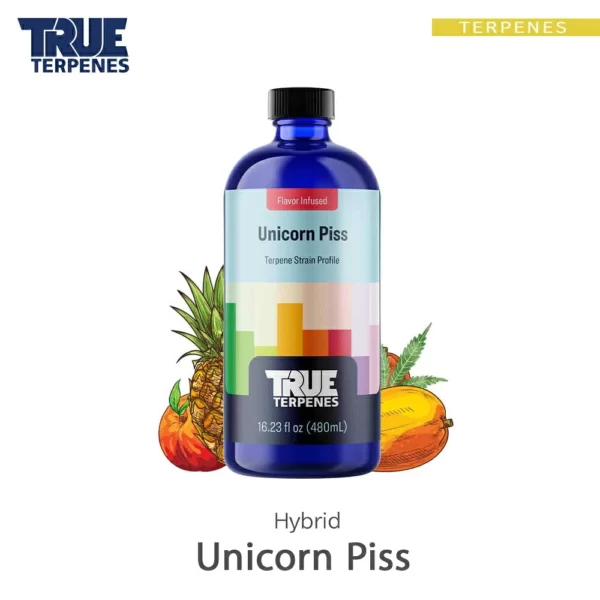 TRUE TERPENES Unicorn Piss（ユニコーンピス）Flavor Infused Strains テルペンのボトルと商品名