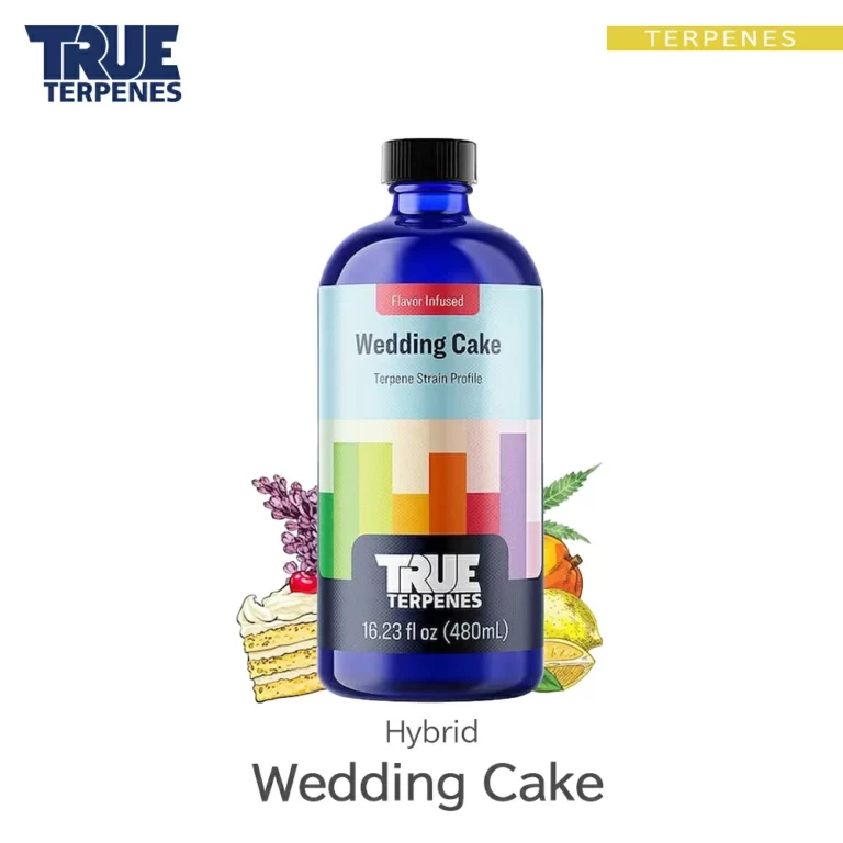 TRUE TERPENES Wedding Cake（ウェディングケーキ）Flavor Infused Strains テルペンのボトルと商品名